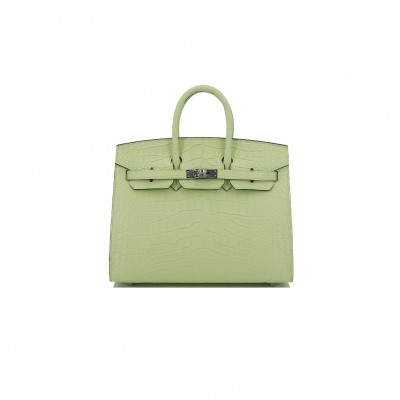 HERMÈS MASTER BIRKIN 25 CROCODILE LEATHER SPROUT GREEN SILVER BUCKLE H041354CKP2 (25*20*13cm)